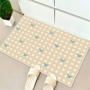 VIKAMA Red Stripe Blue Bow Bath Mat Cute Bathroom Rug Non Slip Absorbent Floor Mat For Shower Tub Bedroom Girls Room Home Decor