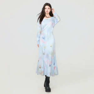 KEIKO | Butterfly Print Slimming Elastic Waisted Fall Vacation Style Dress
