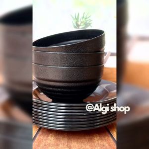 Promo Ramen Seat 10Pcs (Gratis Sendok) ISI 5Piring Bulat 5Mangkuk Bulat Ramen Hitam