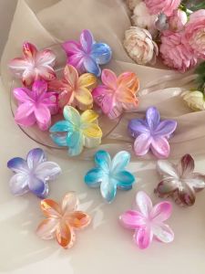 6pcs color gradient oil painting frangipani hair clip set flower shark clip women hair accessories