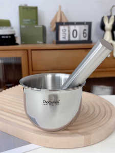 เครื่องบดกระเทียมสแตนเลสหนา 18/10 ปั้นหยา หม้อบดกระเทียม เครื่องมือทำอาหารในครัว เครื่องบดกระเทียมแบบยุ่งยืด