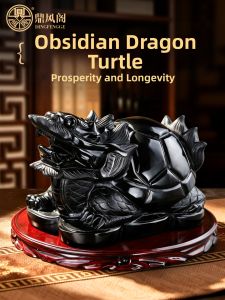 DINGFENGGE | Natural Obsidian Dragon Turtle Figurine