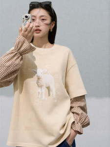OAKMOO | Áo Hoodie In Giả Hai Mảnh Thêu Caro