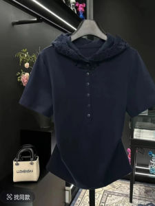 เสื้อยืดคอกลมแขนสั้นผ้าฝ้ายลายลูกไม้ไซส์ใหญ่สำหรับผู้หญิงในช่วงฤดูร้อน เสื้อแขนสั้นทรงเข้ารูป ทรงเข้ารูป สไตล์เกาหลี