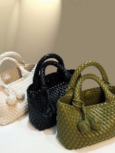 Handwoven Small Tote Bag Leather Handheld Basket Style Fashionable Versatile Solid Color Design Premium Sensation Pure Match