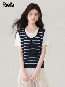 puella | Colorblock Pseudo Two-piece Sleeveless T-shirt