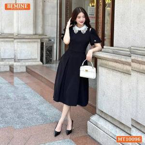 Đầm thiết kế BEMINE cổ ren khoét vai tay phồng dáng chữ A phù hợp đi làm-MT10096
