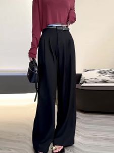 Elegant Black Suit Pants Womens Fashion Simple Straight Leg Trousers Korean Style Early Autumn New Arrival Luxury Light