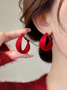 YICAN | Red Minimalist Twist Earrings S925 Silver