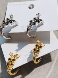 Korean Japanese Style S925 Silver Needle Metal Wrapped C-Shaped Earrings Womens Fashion Jewelry Daily Wear Elegant Simple