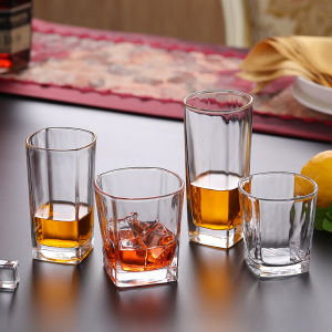 Tempered Thickened Glass Octagonal Cup Transparent Water Cup Whiskey Glass Bar Beer Mug Tea Cup KTV Square Cup
