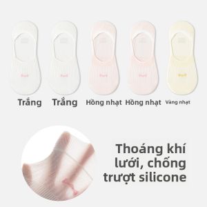 Tất thuyền cotton nữ MiiOW Cat Person mỏng màu trắng chống trượt - mùa hè