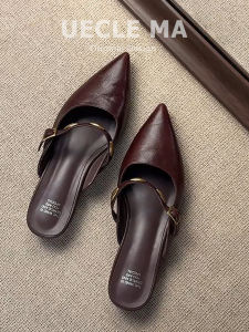 MASHUJIA | Genuine Leather Mule Sandals Women Flat Shoes For Summer Dress