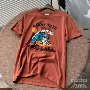 HK Order! Offline 499! Summer Amekaji Cotton Washed Brushed Seamless Print Short Sleeve Fashion T-shirt