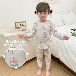 Childrens Bamboo Fiber Sleepwear Long Sleeve Thin Home Clothes Set for Boys And Girls Suitable for Spring Summer Seasons