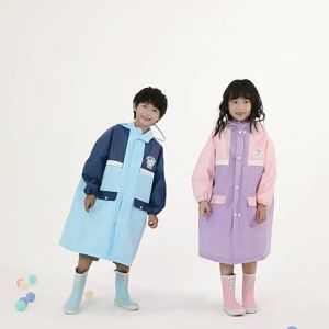 New childrens mackintosh with hood design waterproof EVA thickened student mackintosh girls boys 5-12 years old outdoor cycling with buttons rain gear rain poncho Very suitable for outdoor activities cycling