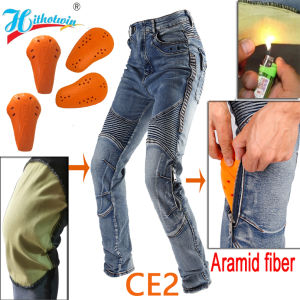 Hithotwin Kevlar Motorcycle Jeans Men Aramid Motocross Trousers Off Road Riding Pants Protective Gear