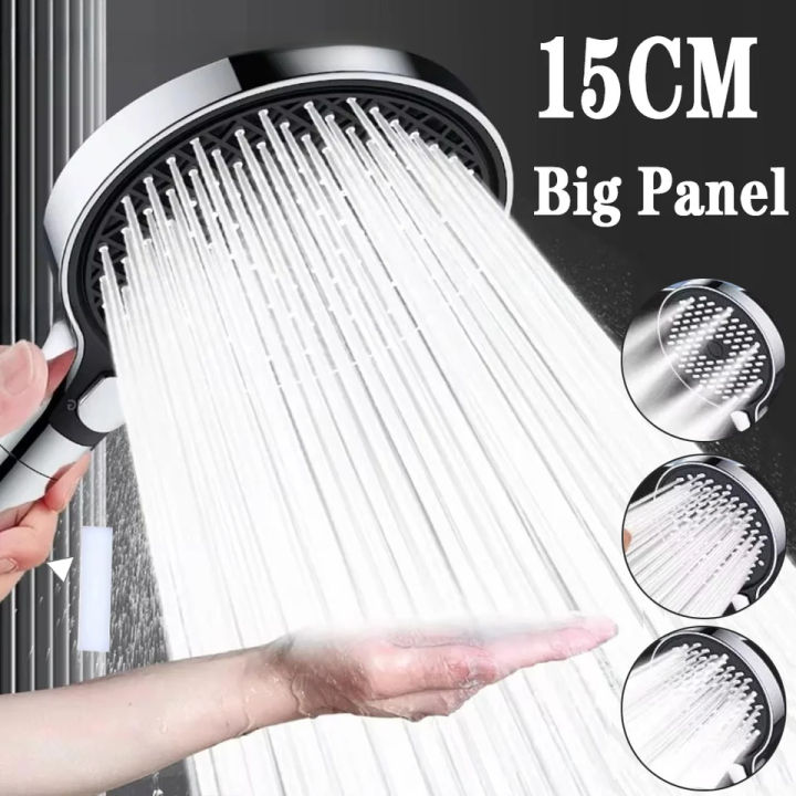 15CM Big Panel Massage Spa Pressurized Shower with Filter 3 Modes High ...