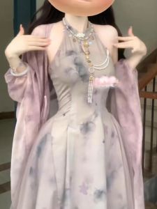 Váy Dài Tay Mới Phong Cách Trung Hoa Cho Nữ Mùa Hè Chống Nắng Cardigan Cổ Treo Gợi Cảm Váy Dài Ôm Sát Cơ Thể