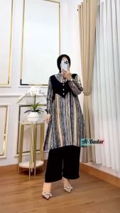 Tunik Set Celana Plus Rompi Bahan Rayon Mix Crinkle Rompi Menyatu Dengan Baju LD 110-115 PC 90cm by Icha Fashion