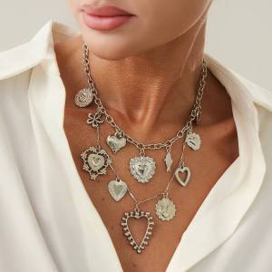 Ingemark Punk Hollow Love Heart Flower Pendant Choker Necklace for Women Hip Hop Gold Color Chain Grunge Jewelry Steampunk Men