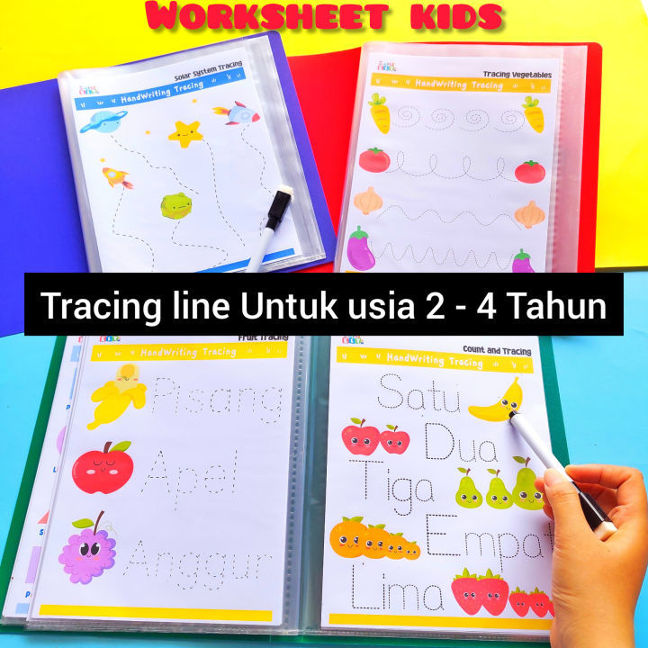 WORKSHEET PAUD & TK TRACING LINE Menebali garis 3 4 5 tahun | Lazada ...