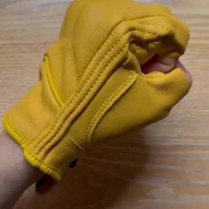 Outdoor Gloves Motorcycle Gloves Leather Motor Riding Gloves Half Finger for Men Fingerless Gloves Yellow