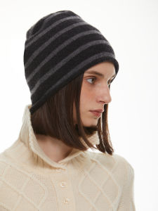 SOLWEIGE | SOLWEIGE 100% Pure Wool Knitted Hat Womens Casual Style Fine Stripes Color Block Warm Ear Protection Knitwear Spring Autumn Winter