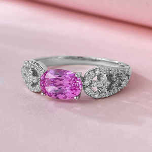 Fashionable Luxury Rose Red 925 Sterling Silver Ring Set High Carbon Diamond Personality Sweet Korean Style Small Egg Shape