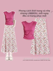 NUMEN BUTTON | Relaxing Sweet Style Womens Outfit Knitted Sleeveless Top and Floral Skirt Set