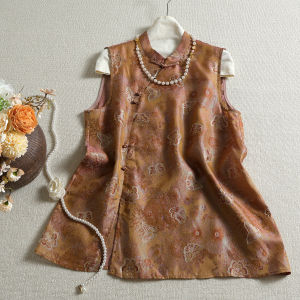 XMO | New Chinese Style Lightweight Silk Cheongsam Sleeveless Mid-length