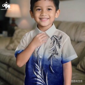 Kids Traditional Barong Printed Shirt Soft Breathable Short Sleeve Casual Fashion Quick Drying Shirt for Kids Boys