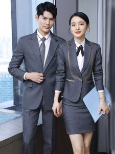 Business Wear Suit Men and Women Spring & Fall Elegant Formal Clothes Suit Hotel Front Desk Reception Parka Workwear Waistcoat