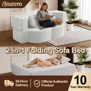 YOZOTO 2-in-1 folding compressed sofa bed with 2pcs pillows sofa 2 seater no assembly high-elasticity sponge sofa bed full sponge Floor Mattress Futon Couch Lazy Sofa for Living Room/Dorm/Guest Room/Home Office/Apartment