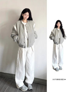Gray Baseball Jacket Womens Loose Style Short Coat Spring Autumn New Arrival Korean Fashion Small Size Windbreaker