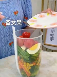Portable 100ML salad cups with cover Salad cup with fork modern Large-Capacity with Sauce Cup Fork Cereal Nut Yogurt Vegetable Fruit Food Storage Box Get free cup brush Fat-Reducing Light Food Container Anti-drop Lunch Box Fruit Milk Cups