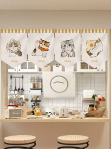 Cartoon Cat Kitchen Door Curtain Decorative Triangle Flag Partition Short Blind Fold Home Fabric Door Curtain
