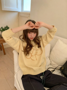 NIHAOKANONG | Áo Sweater Knitted Jacquard Trái Lê Màu Block Small Loose