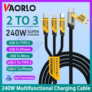 New 5 IN 1 Fast Charging Cable 1.2M 6A 240W Fast Charging Type C Mecha Data Transfer Wire Micro USB Lightning Charger Line Compatible With iPhone 15/16 IOS For Huawei Xiaomi All Smartphone Headphones Backup Power