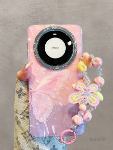 Pura70Pro Huawei Mate60 Butterfly Shell Pattern Pink Bracelet Phone Case Elegant Ins Style Protective Cover for Huawei Mate40/70 P60 New Model Mate30/50
