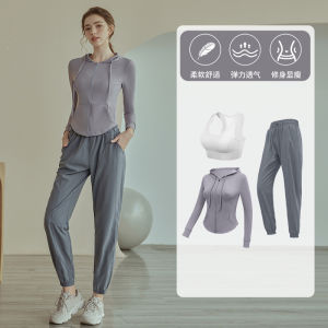 Womens Yoga Fitness Outfit Set Quick Dry Outdoor Running Morning Run Sportswear Long Sleeve Breathable Ankle-Length
