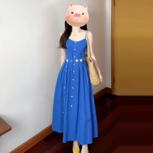 BeautyMark | Váy dài không tay màu xanh đẹp đến kinh hoàng cho nữ mùa hè 2025 Váy dài đi biển Váy dài cotton phong cách ngọt ngào cho nữ