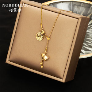 Non-Fading Titanium Steel Necklace for Women 2025 Fashionable Luxury Design Gourd Pendant Sweater Chain Water Wave Style