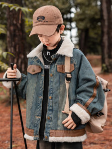 Thickened Fleece Lined Winter Denim Jacket for Boys Kids Large Size Lamb Velvet Jeans Winter Fashionable Childrens Clothing