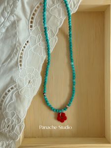 สร้อยคอแบบติดกระดุมสีเขียวเทอร์ควอยซ์ธรรมชาติ Panache สำหรับผู้หญิง สร้อยคอแบบติดกระดุมสไตล์เกาหลีแบบอเนกประสงค์