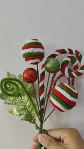 Christmas Tree Decoration Ornament with Gold Scallion Sparkling Pink Green Candy Twirling Christmas Decorations