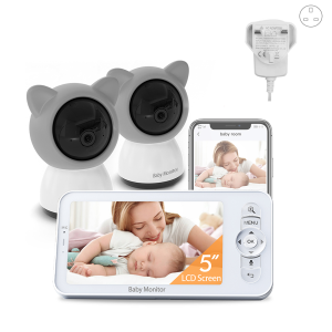 Babystar 5-inch LCD baby monitor with two cameras supports split screen WiFi smartphone video dual camera mobile APP control