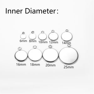 20pcs 6-25 mm Stainless Steel Round Pendant Blank Cabochon Base Setting Tray Bezel For DIY Jewelry Making Supplies Wholesale