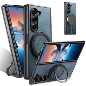 SUTENI Magnet Wireless Charging Phone Case Oil Wax Faux Leather 360° Rotating Stand Buckle For Samsung Galaxy Z Fold 7 6 5