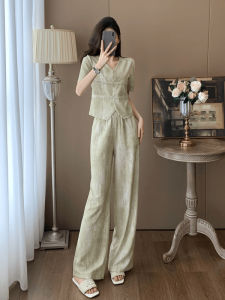 New Chinese Style Fashionable Short Sleeve Set Women Summer High End Slimming Casual Wide Leg Pants Two Piece Set Trendy